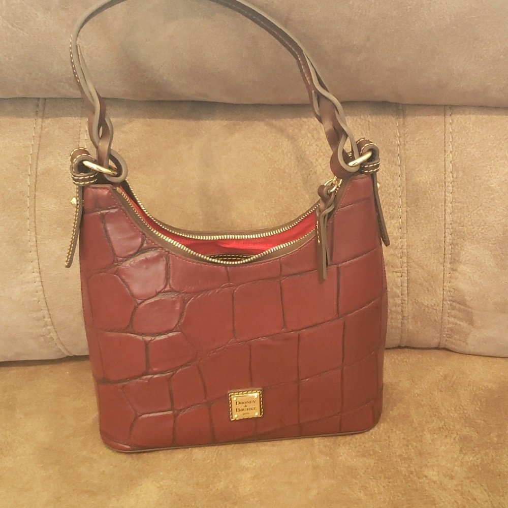 Dooney & Bourke Burgandy/Wine  Crocodile-Embossed Shoulder Bag